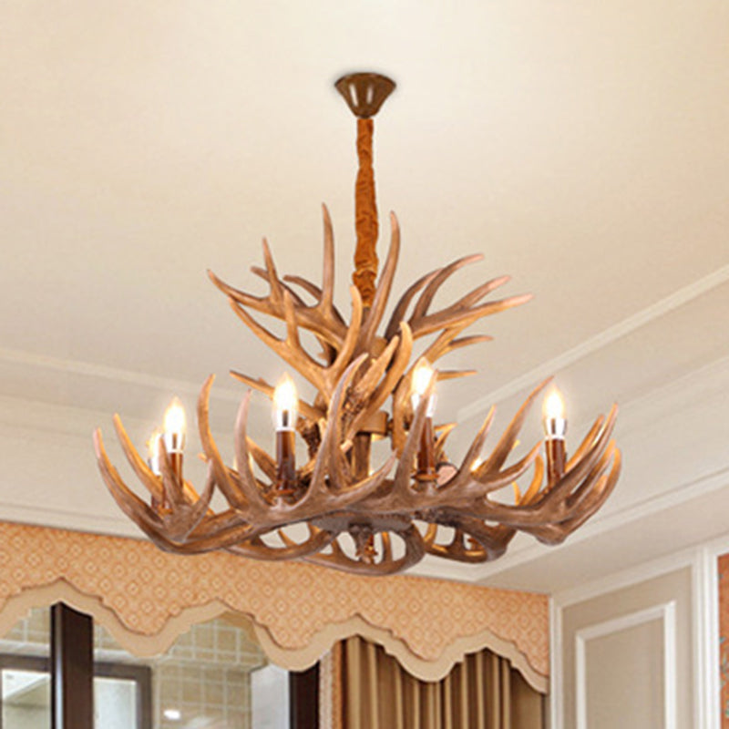 Brown Deer Horn Ceiling Lighting Traditional Resin Living Room Chandelier Light Fixture Clearhalo 'Ceiling Lights' 'Chandeliers' Lighting' options 2135984