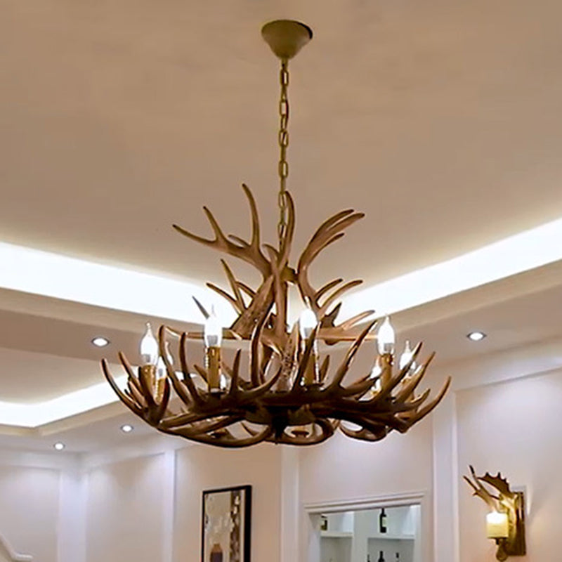 Brown Deer Horn Ceiling Lighting Traditional Resin Living Room Chandelier Light Fixture Clearhalo 'Ceiling Lights' 'Chandeliers' Lighting' options 2135985