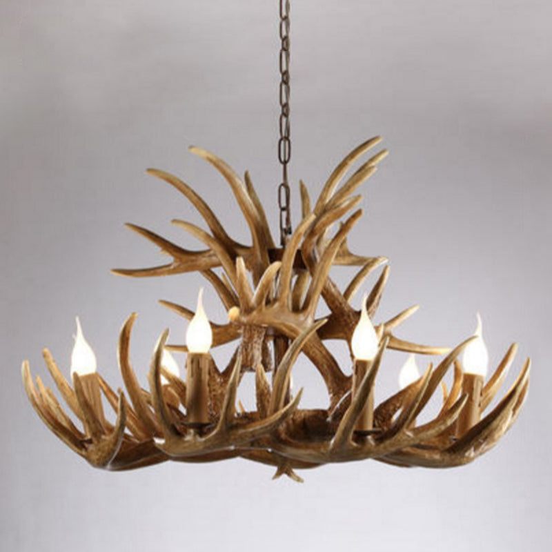 Brown Deer Horn Ceiling Lighting Traditional Resin Living Room Chandelier Light Fixture Clearhalo 'Ceiling Lights' 'Chandeliers' Lighting' options 2135986