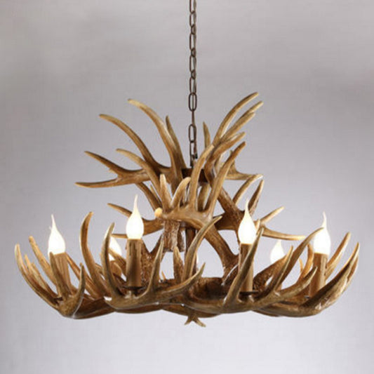 Brown Deer Horn Ceiling Lighting Traditional Resin Living Room Chandelier Light Fixture Clearhalo 'Ceiling Lights' 'Chandeliers' Lighting' options 2135986