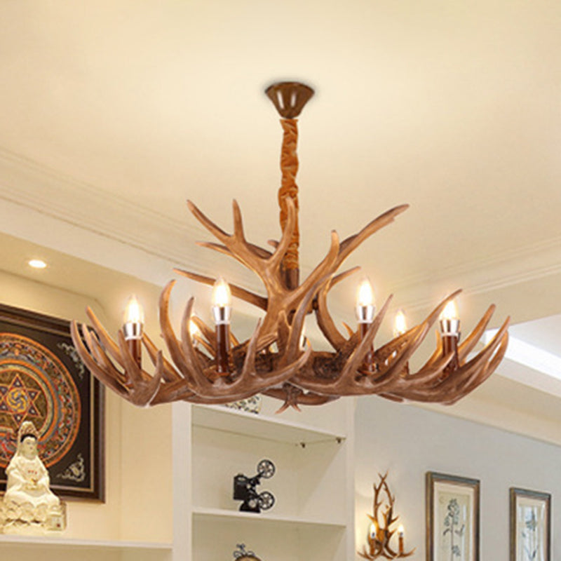 Brown Deer Horn Ceiling Lighting Traditional Resin Living Room Chandelier Light Fixture Clearhalo 'Ceiling Lights' 'Chandeliers' Lighting' options 2135987