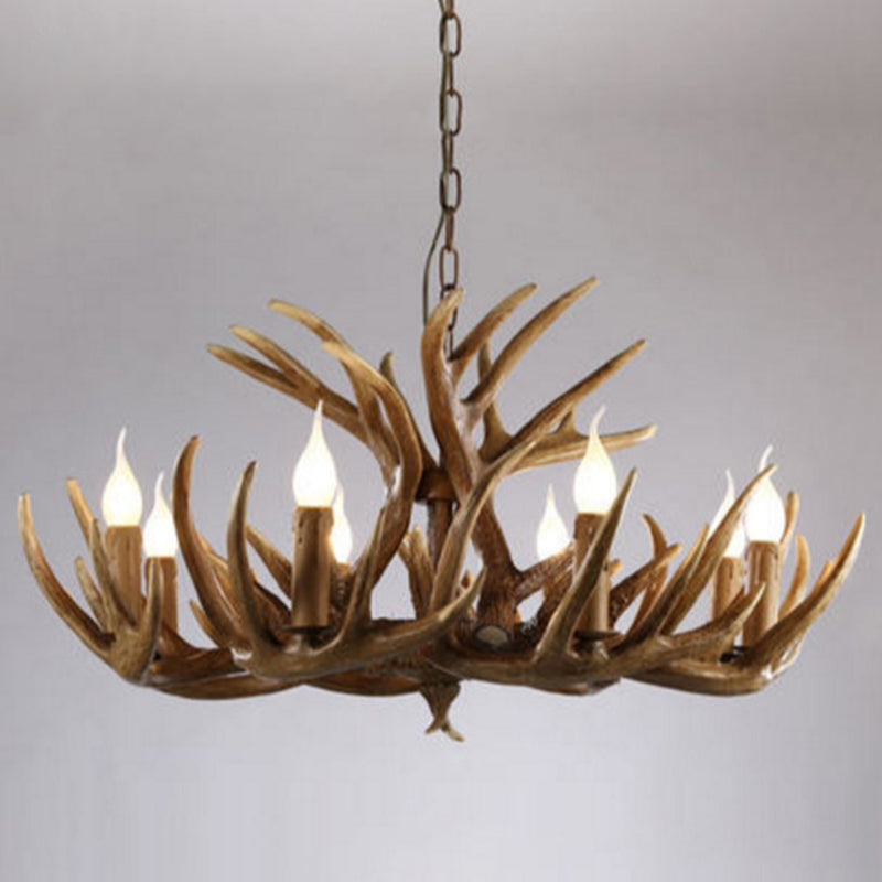 Brown Deer Horn Ceiling Lighting Traditional Resin Living Room Chandelier Light Fixture Clearhalo 'Ceiling Lights' 'Chandeliers' Lighting' options 2135988