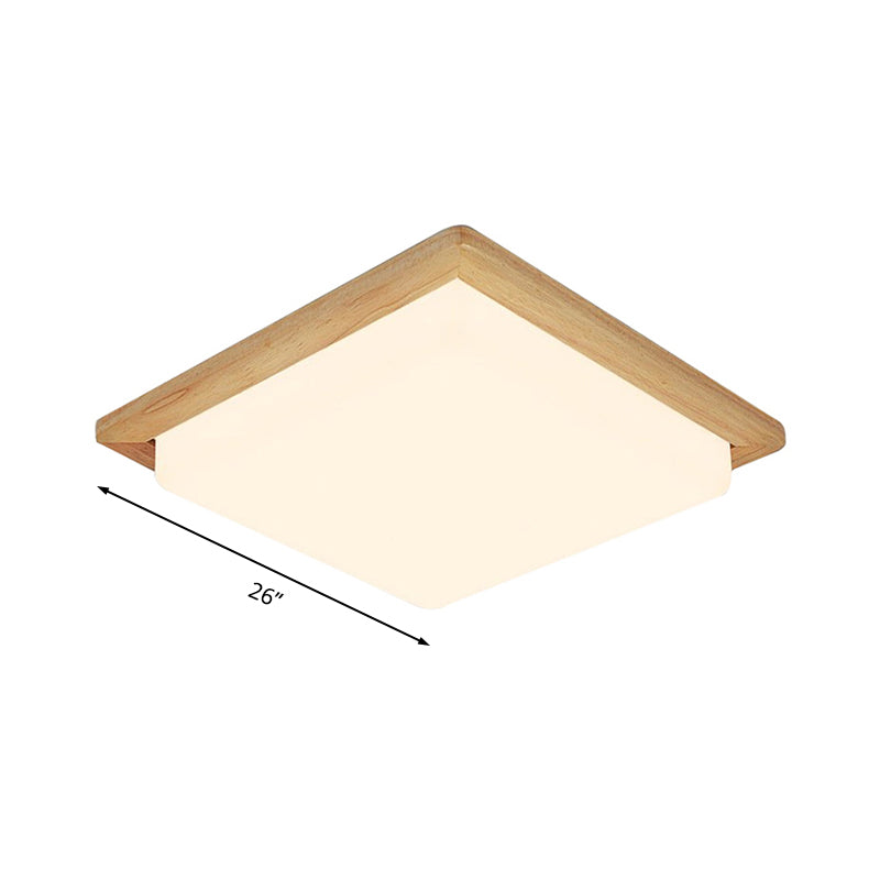 Square Ceiling Mounted Light Modernism Acrylic Beige LED Flush Mount Lamp with Wood Canopy in White/Warm Light, 12.5"/14"/18"/22"/26" Wide Clearhalo 'Ceiling Lights' 'Close To Ceiling Lights' 'Close to ceiling' 'Flush mount' Lighting' 213599