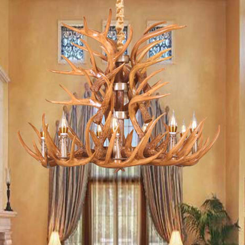 Vintage Antler Shaped Chandelier Pendant Light Resin Hanging Light for Living Room Clearhalo 'Ceiling Lights' 'Chandeliers' Lighting' options 2135990