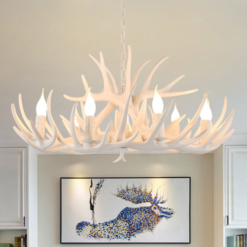 Deer Horn Shaped Resin Chandelier Lighting Retro Dining Room Pendant Light Fixture Clearhalo 'Ceiling Lights' 'Chandeliers' Lighting' options 2135995