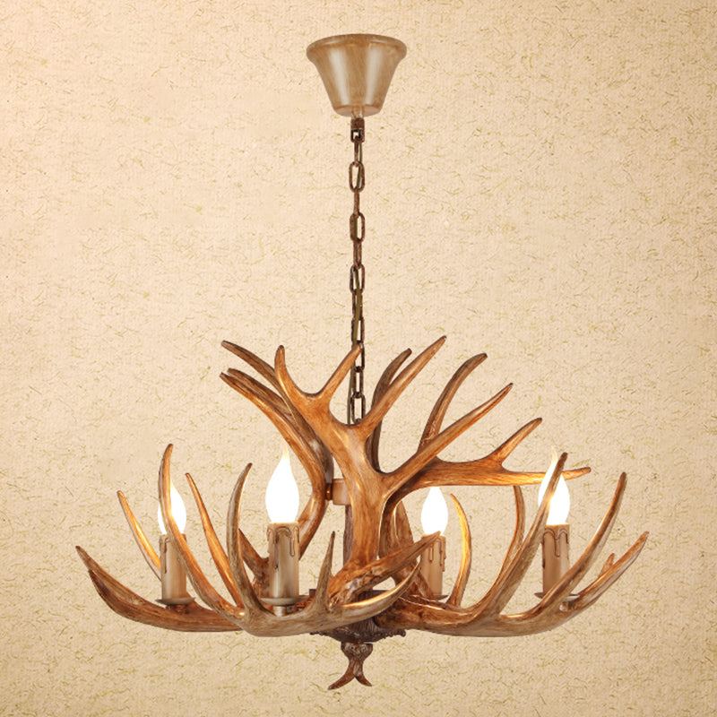 Deer Horn Shaped Resin Chandelier Lighting Retro Dining Room Pendant Light Fixture Clearhalo 'Ceiling Lights' 'Chandeliers' Lighting' options 2136006