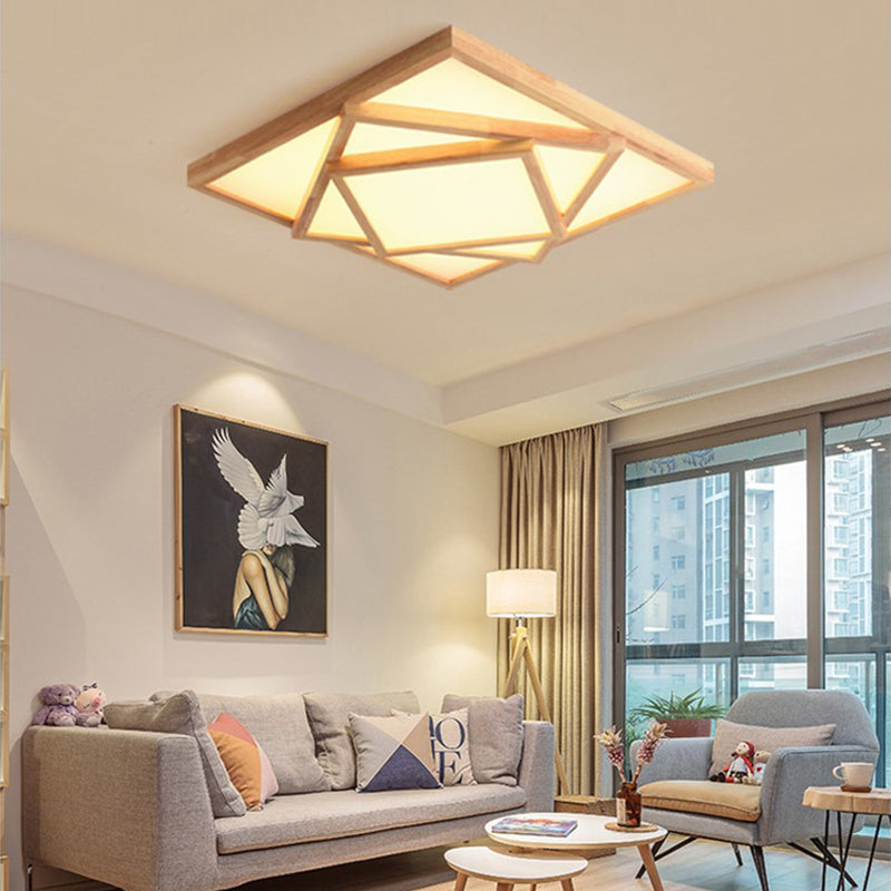 19"/25"/31.5" Wide Square Ceiling Light Minimalist Wood Beige LED Flush Mount Lamp in White/Warm/Natural Light Wood Warm Clearhalo 'Ceiling Lights' 'Close To Ceiling Lights' 'Close to ceiling' 'Flush mount' Lighting' 213601