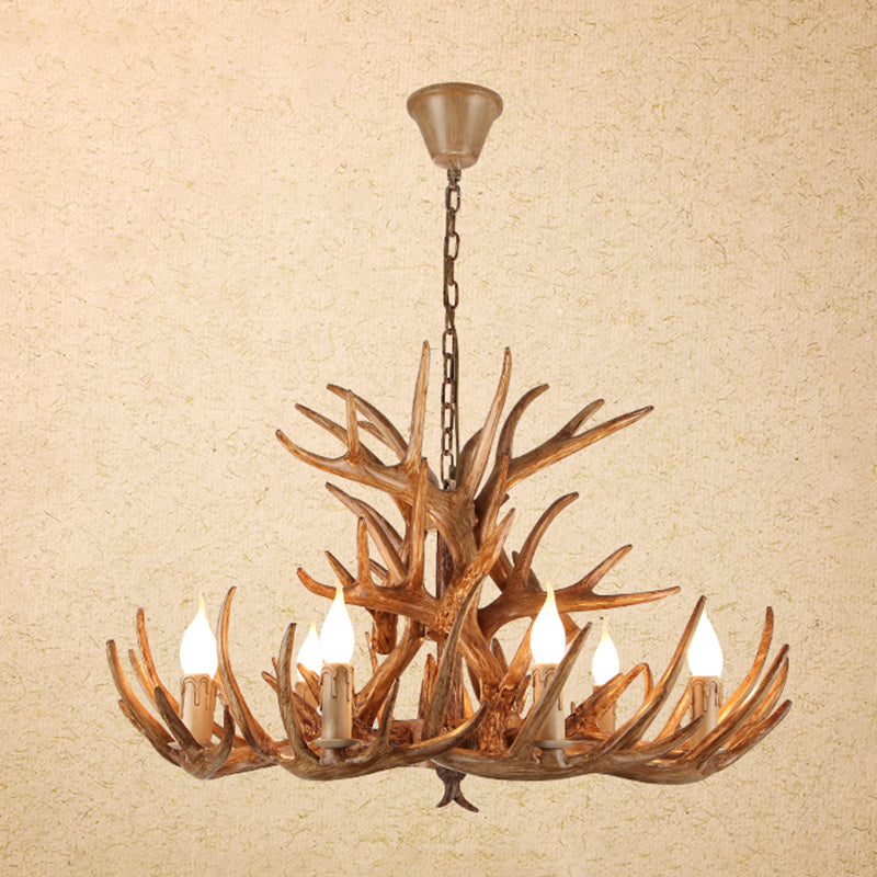 Deer Horn Shaped Resin Chandelier Lighting Retro Dining Room Pendant Light Fixture Clearhalo 'Ceiling Lights' 'Chandeliers' Lighting' options 2136010