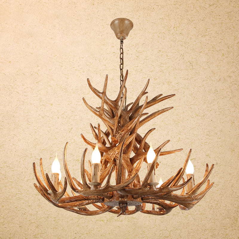 Deer Horn Shaped Resin Chandelier Lighting Retro Dining Room Pendant Light Fixture 18 Brown Clearhalo 'Ceiling Lights' 'Chandeliers' Lighting' options 2136011_b3d7bd15-daf5-43ac-9737-9a6aab4f25af