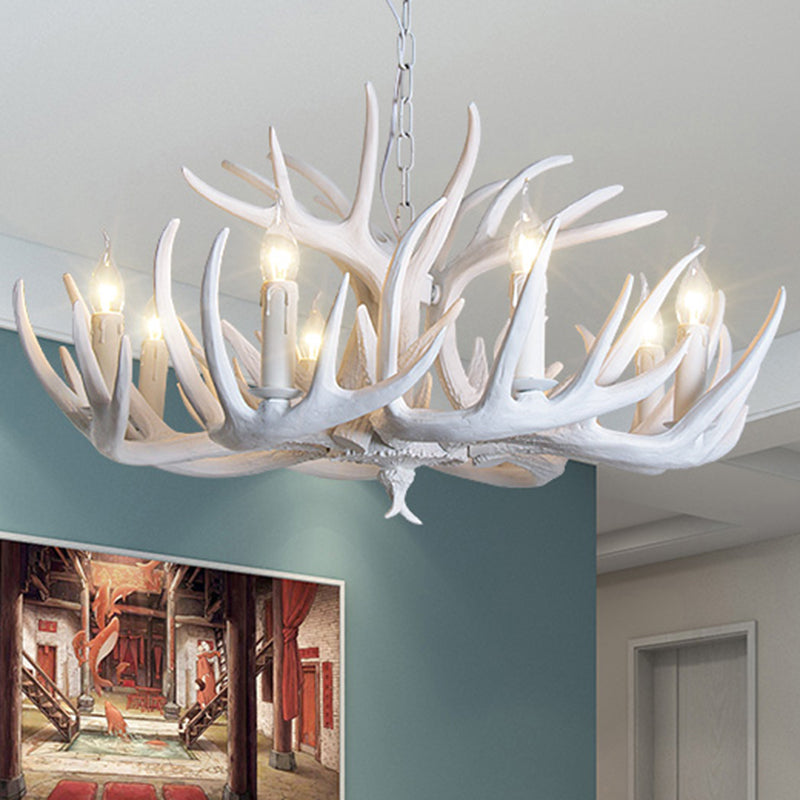 Resin Antler Shaped Suspension Lighting Rustic Living Room Chandelier Light Fixture Clearhalo 'Ceiling Lights' 'Chandeliers' Lighting' options 2136012