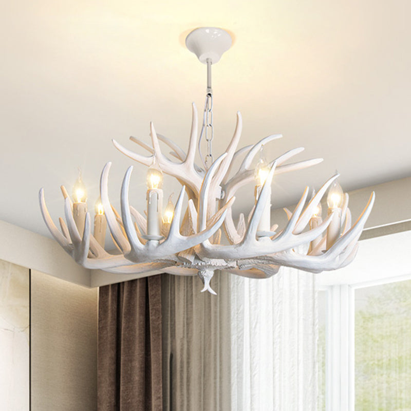 Resin Antler Shaped Suspension Lighting Rustic Living Room Chandelier Light Fixture Clearhalo 'Ceiling Lights' 'Chandeliers' Lighting' options 2136014