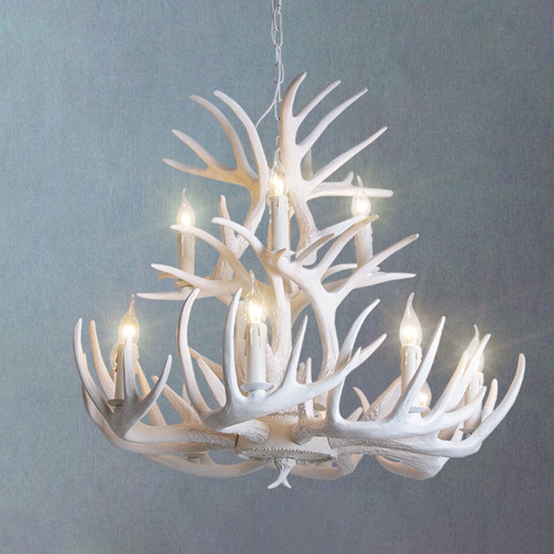 Resin Antler Shaped Suspension Lighting Rustic Living Room Chandelier Light Fixture Clearhalo 'Ceiling Lights' 'Chandeliers' Lighting' options 2136021