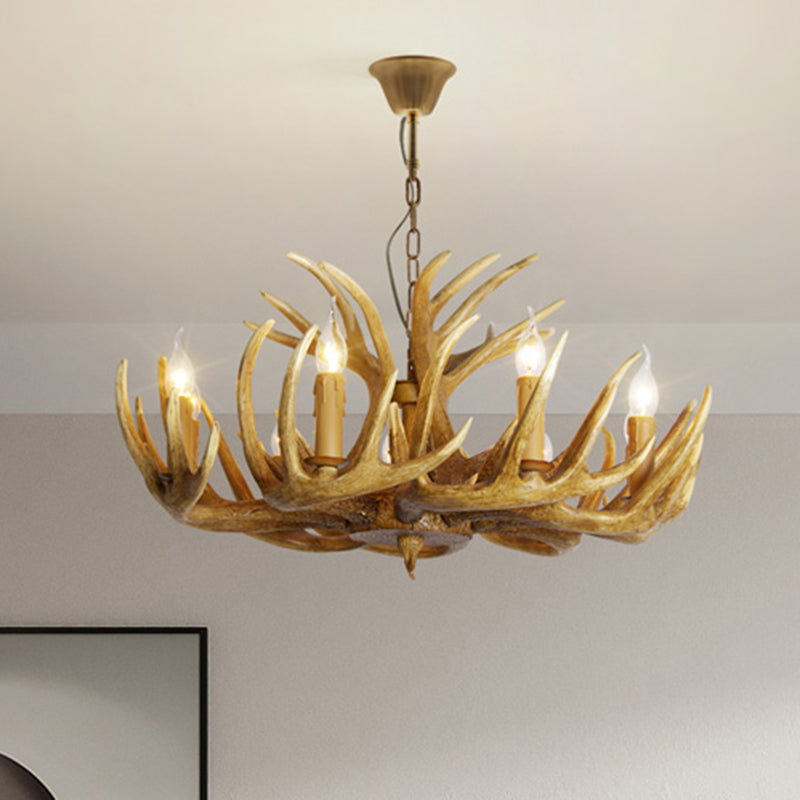 Resin Antler Shaped Suspension Lighting Rustic Living Room Chandelier Light Fixture Clearhalo 'Ceiling Lights' 'Chandeliers' Lighting' options 2136022