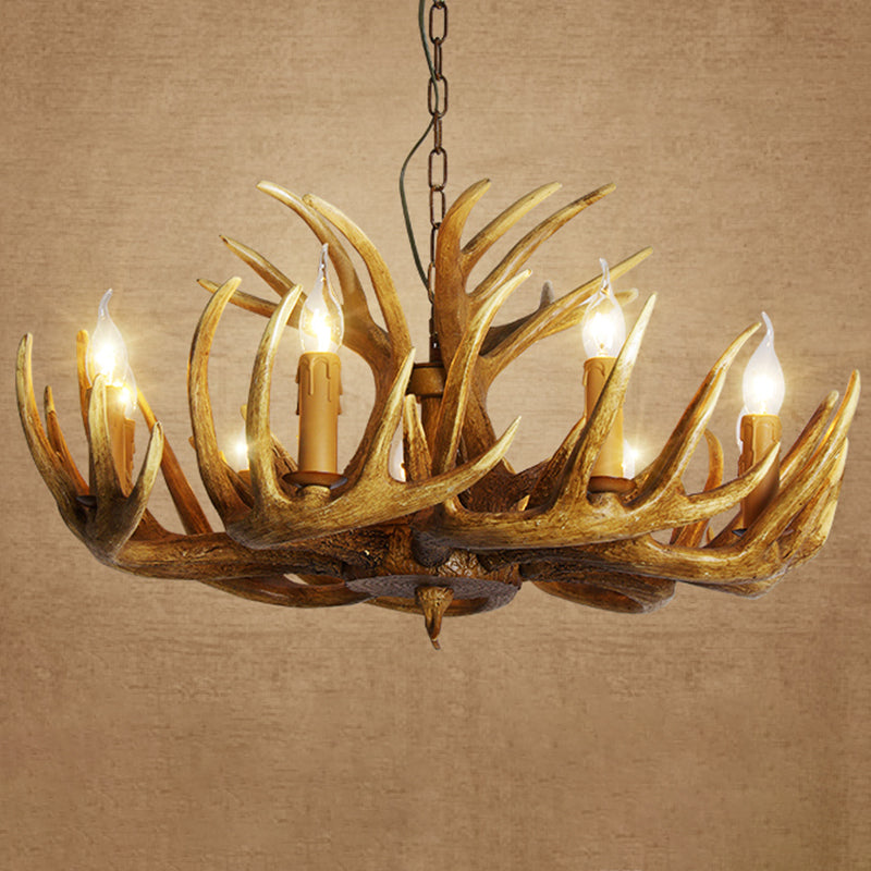 Resin Antler Shaped Suspension Lighting Rustic Living Room Chandelier Light Fixture Clearhalo 'Ceiling Lights' 'Chandeliers' Lighting' options 2136023