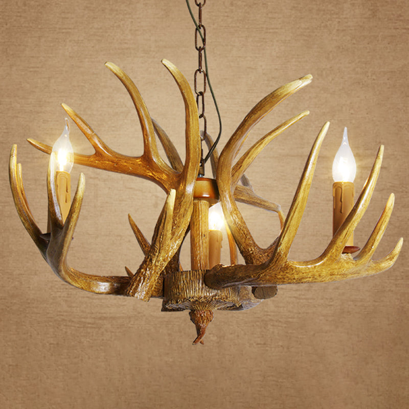 Resin Antler Shaped Suspension Lighting Rustic Living Room Chandelier Light Fixture Clearhalo 'Ceiling Lights' 'Chandeliers' Lighting' options 2136024