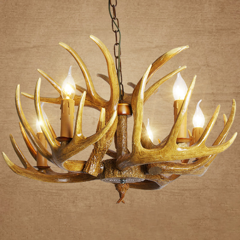 Resin Antler Shaped Suspension Lighting Rustic Living Room Chandelier Light Fixture Clearhalo 'Ceiling Lights' 'Chandeliers' Lighting' options 2136026