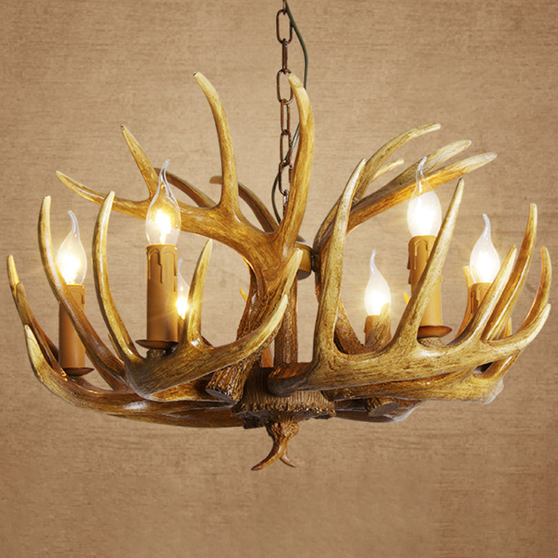 Resin Antler Shaped Suspension Lighting Rustic Living Room Chandelier Light Fixture Clearhalo 'Ceiling Lights' 'Chandeliers' Lighting' options 2136027