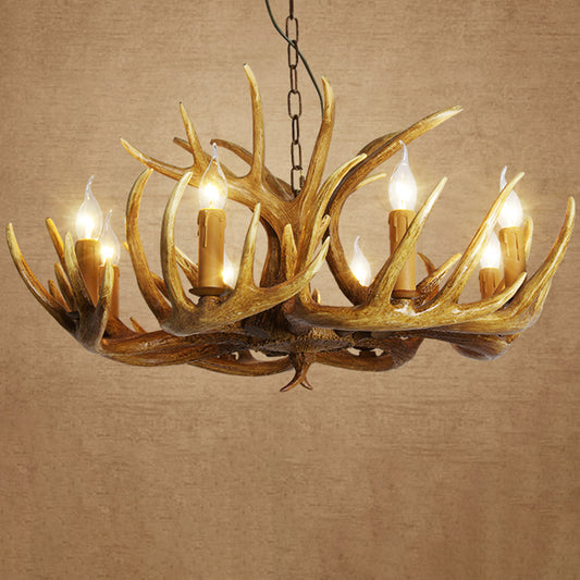 Resin Antler Shaped Suspension Lighting Rustic Living Room Chandelier Light Fixture Clearhalo 'Ceiling Lights' 'Chandeliers' Lighting' options 2136028