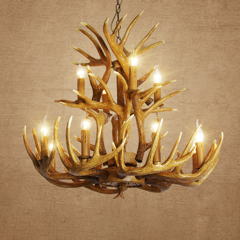 Resin Antler Shaped Suspension Lighting Rustic Living Room Chandelier Light Fixture Clearhalo 'Ceiling Lights' 'Chandeliers' Lighting' options 2136029