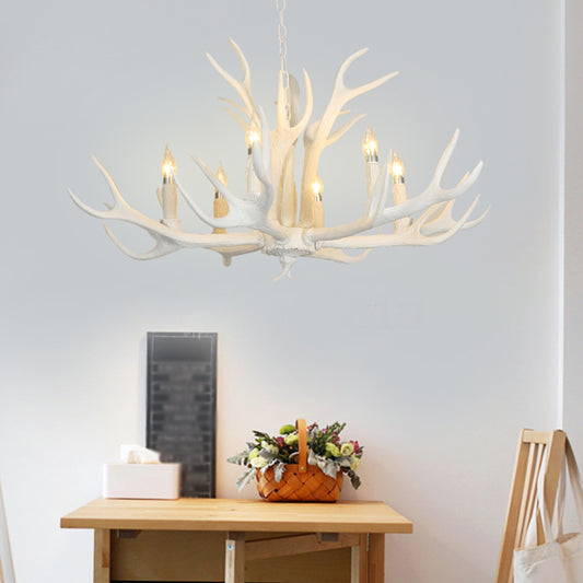 White Deer Horn Shaped Chandelier Lighting Classic Resin Living Room Pendant Light Clearhalo 'Ceiling Lights' 'Chandeliers' Lighting' options 2136030