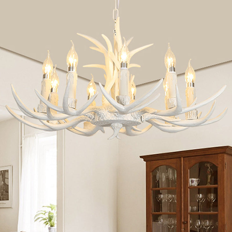 White Deer Horn Shaped Chandelier Lighting Classic Resin Living Room Pendant Light Clearhalo 'Ceiling Lights' 'Chandeliers' Lighting' options 2136032