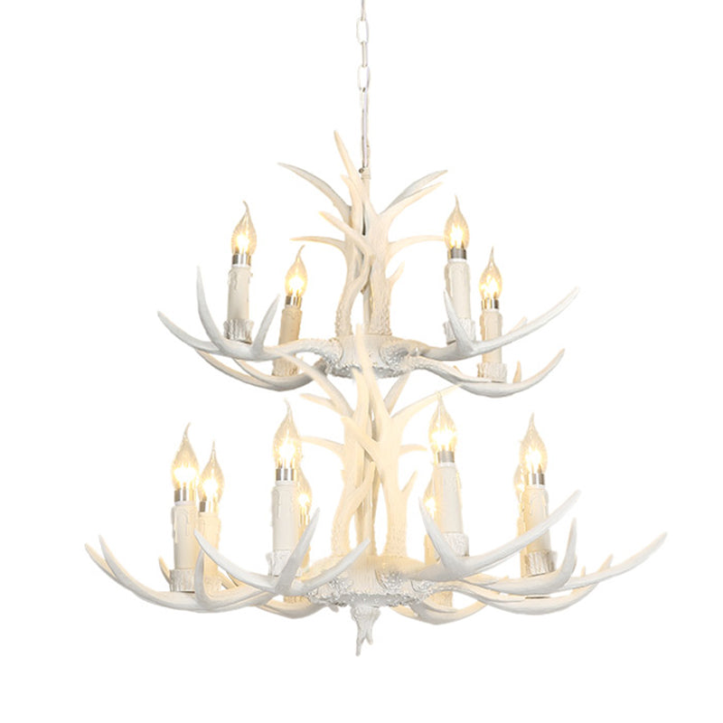 White Deer Horn Shaped Chandelier Lighting Classic Resin Living Room Pendant Light Clearhalo 'Ceiling Lights' 'Chandeliers' Lighting' options 2136036