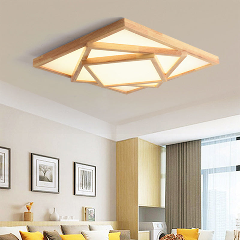 19"/25"/31.5" Wide Square Ceiling Light Minimalist Wood Beige LED Flush Mount Lamp in White/Warm/Natural Light Clearhalo 'Ceiling Lights' 'Close To Ceiling Lights' 'Close to ceiling' 'Flush mount' Lighting' 213604