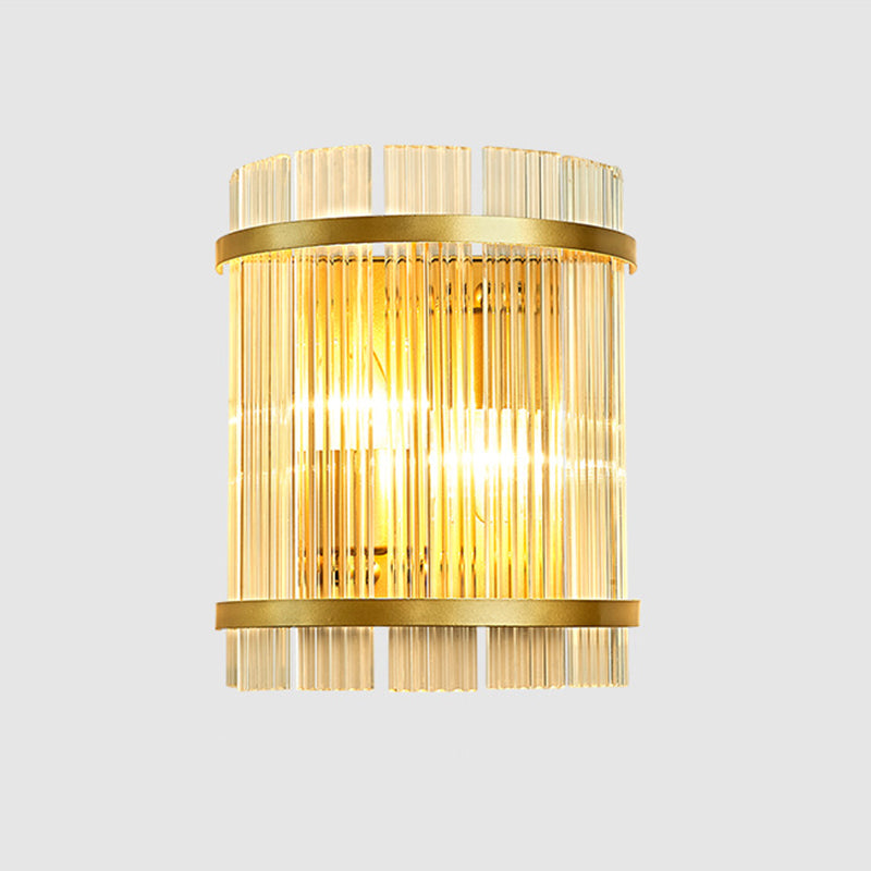 Half Cylinder Living Room Wall Mount Light Ribbed Glass 2 Bulbs Modern Wall Sconce Light in Gold Clearhalo 'Modern wall lights' 'Modern' 'Wall Lamps & Sconces' 'Wall Lights' Lighting' 2136047