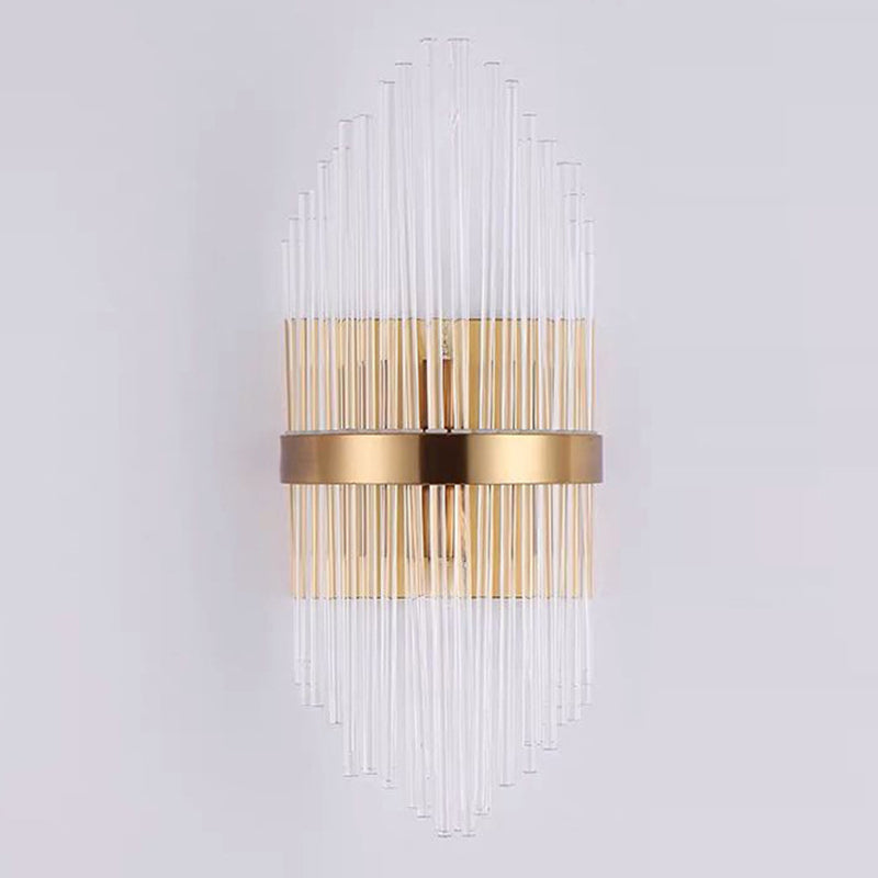 Shaded Wall Sconce Light Simplicity Crystal Rod 2 Bulbs Living Room Wall Mount Light in Gold Clearhalo 'Modern wall lights' 'Modern' 'Wall Lamps & Sconces' 'Wall Lights' Lighting' 2136055