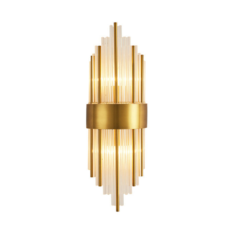 Shaded Wall Sconce Light Simplicity Crystal Rod 2 Bulbs Living Room Wall Mount Light in Gold Gold A Clearhalo 'Modern wall lights' 'Modern' 'Wall Lamps & Sconces' 'Wall Lights' Lighting' 2136056