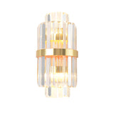 Shaded Wall Sconce Light Simplicity Crystal Rod 2 Bulbs Living Room Wall Mount Light in Gold Gold C Clearhalo 'Modern wall lights' 'Modern' 'Wall Lamps & Sconces' 'Wall Lights' Lighting' 2136057