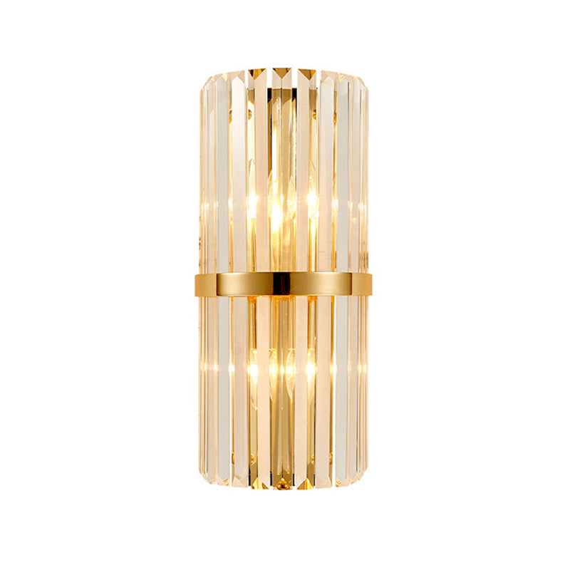 Shaded Wall Sconce Light Simplicity Crystal Rod 2 Bulbs Living Room Wall Mount Light in Gold Clearhalo 'Modern wall lights' 'Modern' 'Wall Lamps & Sconces' 'Wall Lights' Lighting' 2136059