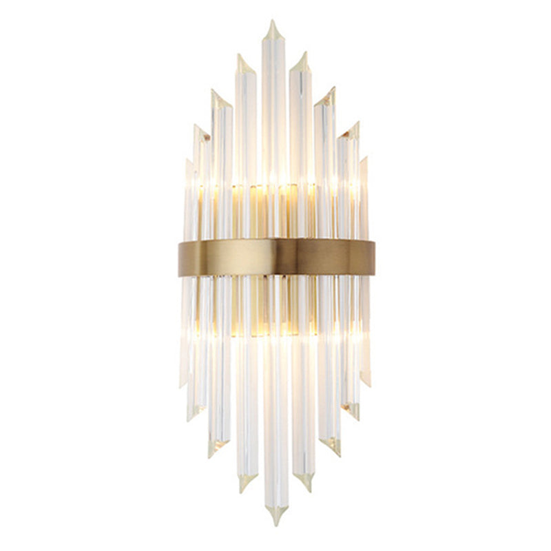 Shaded Wall Sconce Light Simplicity Crystal Rod 2 Bulbs Living Room Wall Mount Light in Gold Gold E Clearhalo 'Modern wall lights' 'Modern' 'Wall Lamps & Sconces' 'Wall Lights' Lighting' 2136060