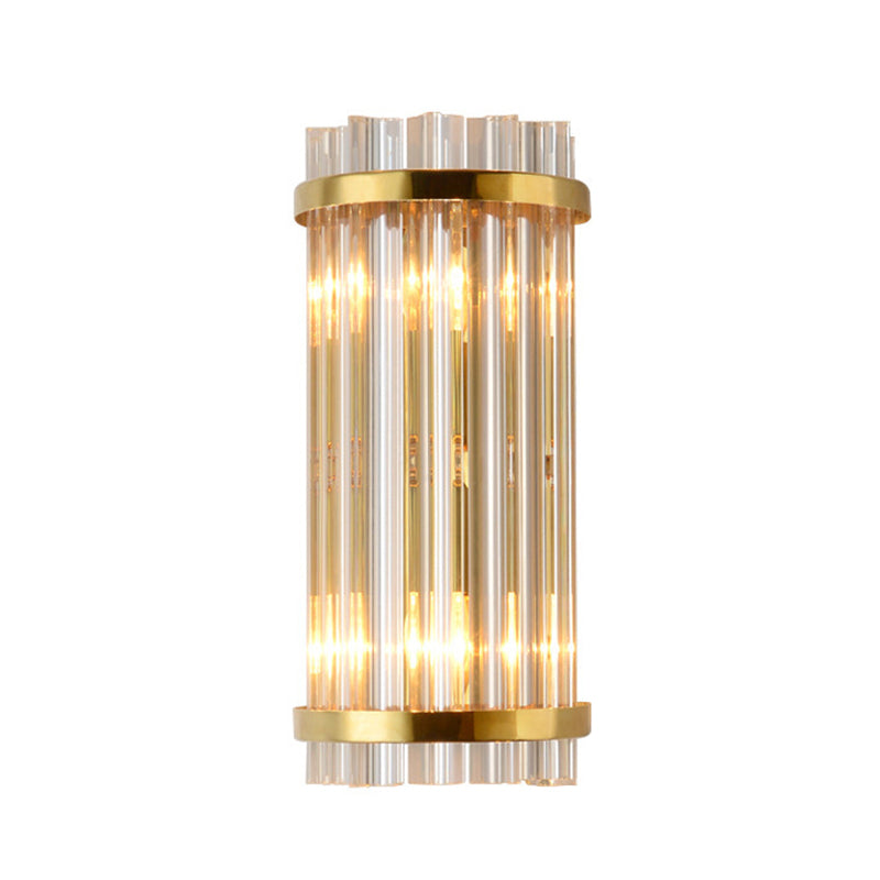 Shaded Wall Sconce Light Simplicity Crystal Rod 2 Bulbs Living Room Wall Mount Light in Gold Gold G Clearhalo 'Modern wall lights' 'Modern' 'Wall Lamps & Sconces' 'Wall Lights' Lighting' 2136062