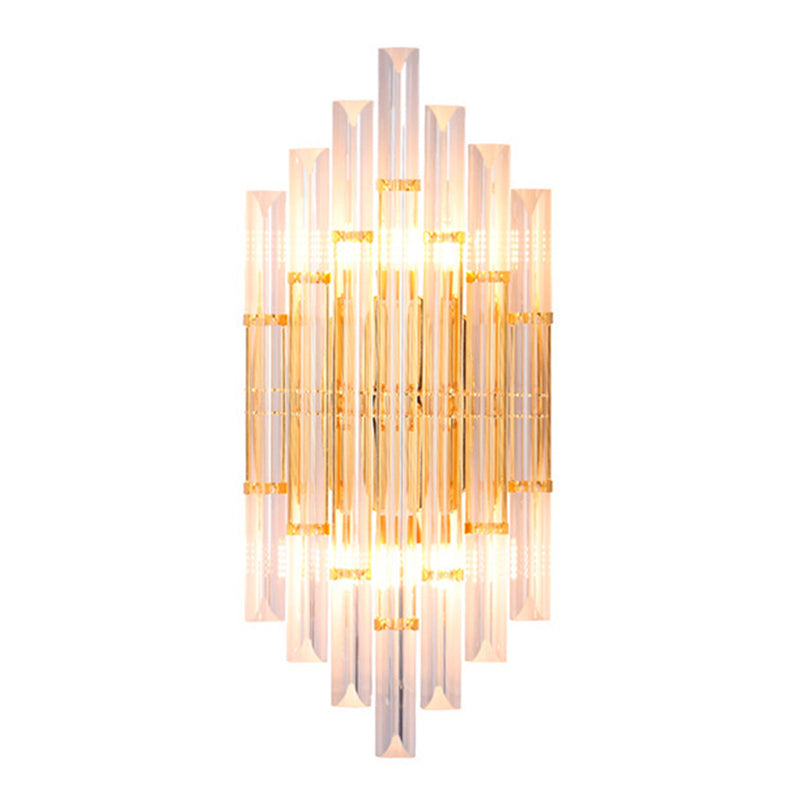 Shaded Wall Sconce Light Simplicity Crystal Rod 2 Bulbs Living Room Wall Mount Light in Gold Gold J Clearhalo 'Modern wall lights' 'Modern' 'Wall Lamps & Sconces' 'Wall Lights' Lighting' 2136065