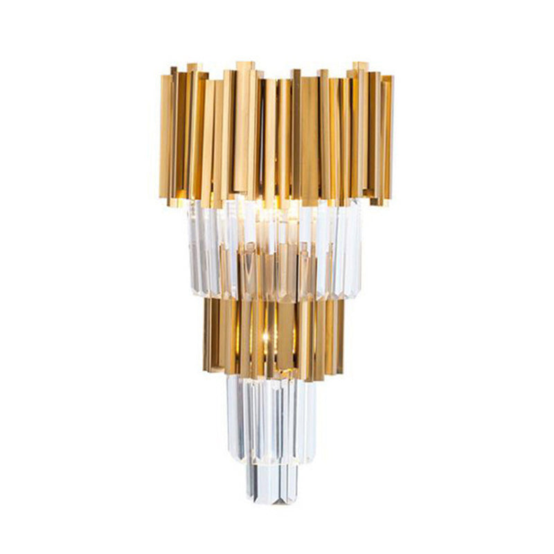 Shaded Wall Sconce Light Simplicity Crystal Rod 2 Bulbs Living Room Wall Mount Light in Gold Gold M Clearhalo 'Modern wall lights' 'Modern' 'Wall Lamps & Sconces' 'Wall Lights' Lighting' 2136068