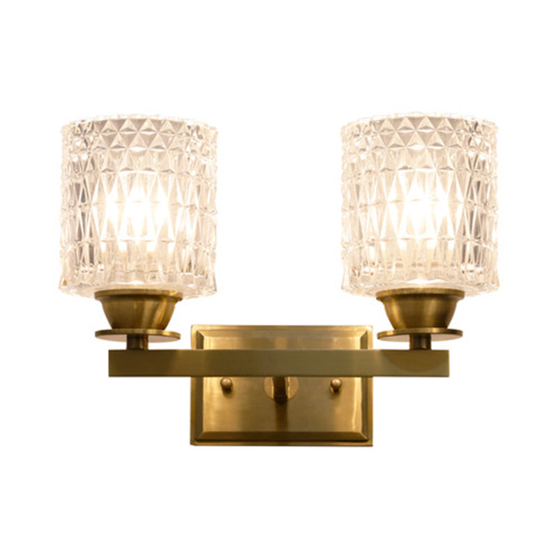 Cylinder Shaped Wall Light Fixture Contemporary Lattice Glass Brass Wall Lighting for Corridor Clearhalo 'Modern wall lights' 'Modern' 'Wall Lamps & Sconces' 'Wall Lights' Lighting' 2136091