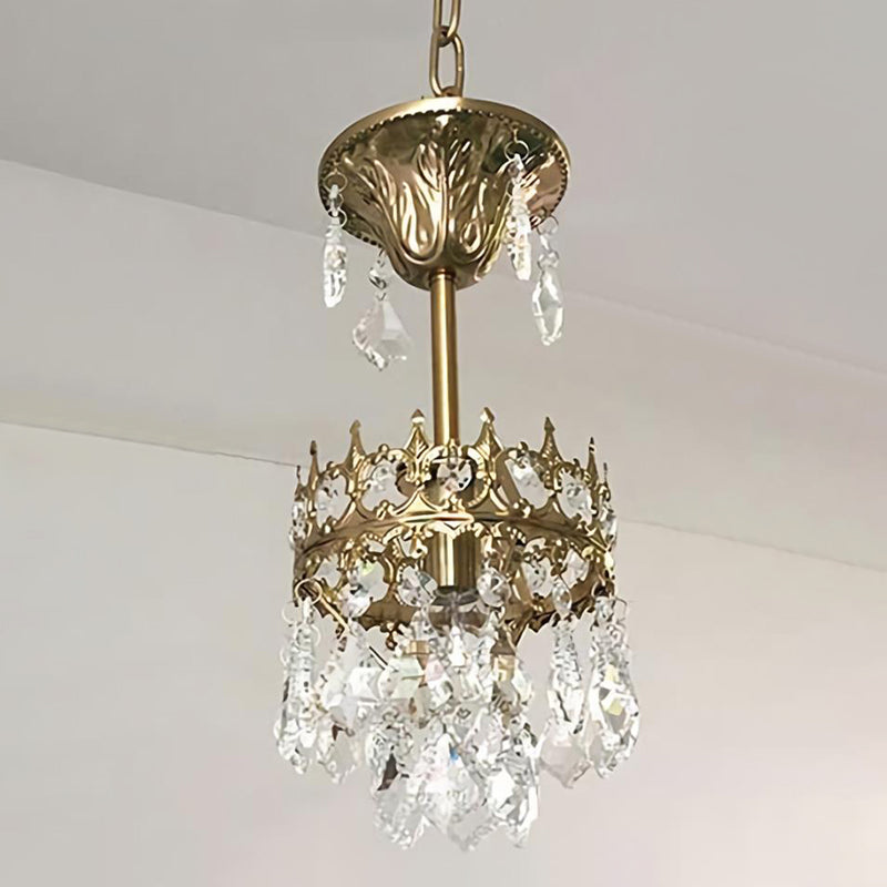 Crown Shaped Wall Light Modern Metallic Single-Bulb Living Room Wall Lighting Fixture with Crystal Drop Brass Clearhalo 'Modern wall lights' 'Modern' 'Wall Lamps & Sconces' 'Wall Lights' Lighting' 2136107