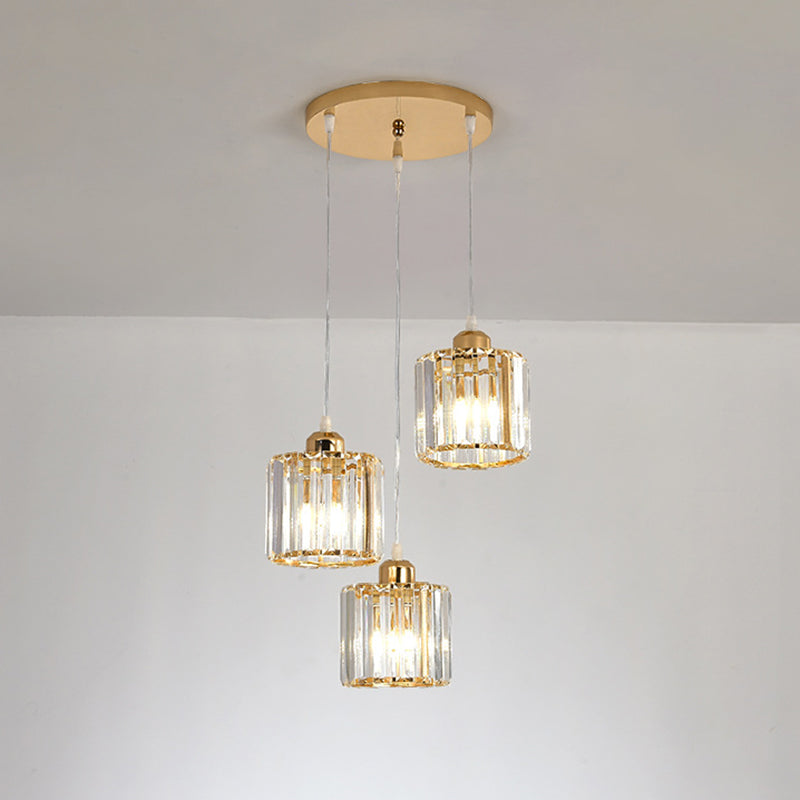 Cube Shaped Multi Ceiling Lamp Simplicity Crystal 3 Bulbs Dining Room Suspension Light Fixture in Gold Gold Round Clearhalo 'Ceiling Lights' 'Modern Pendants' 'Modern' 'Pendant Lights' 'Pendants' Lighting' 2136114