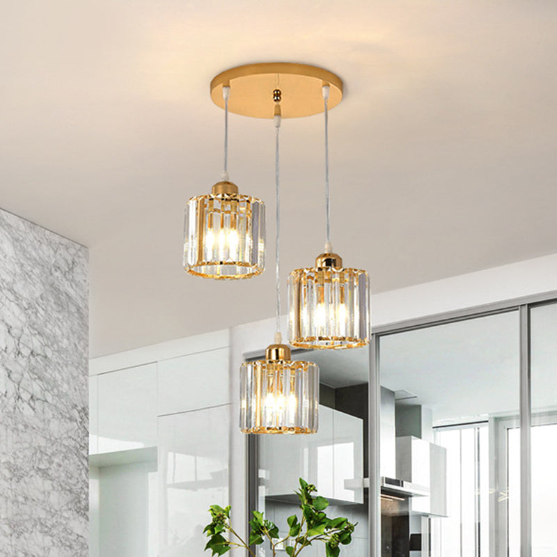 Cube Shaped Multi Ceiling Lamp Simplicity Crystal 3 Bulbs Dining Room Suspension Light Fixture in Gold Clearhalo 'Ceiling Lights' 'Modern Pendants' 'Modern' 'Pendant Lights' 'Pendants' Lighting' 2136115
