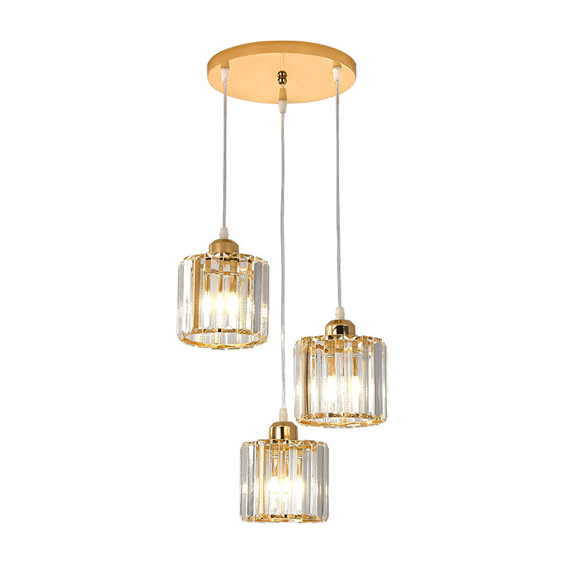 Cube Shaped Multi Ceiling Lamp Simplicity Crystal 3 Bulbs Dining Room Suspension Light Fixture in Gold Clearhalo 'Ceiling Lights' 'Modern Pendants' 'Modern' 'Pendant Lights' 'Pendants' Lighting' 2136116