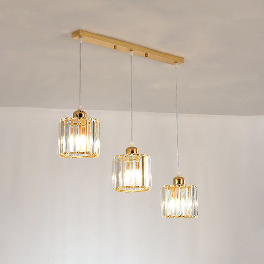 Cube Shaped Multi Ceiling Lamp Simplicity Crystal 3 Bulbs Dining Room Suspension Light Fixture in Gold Clearhalo 'Ceiling Lights' 'Modern Pendants' 'Modern' 'Pendant Lights' 'Pendants' Lighting' 2136118