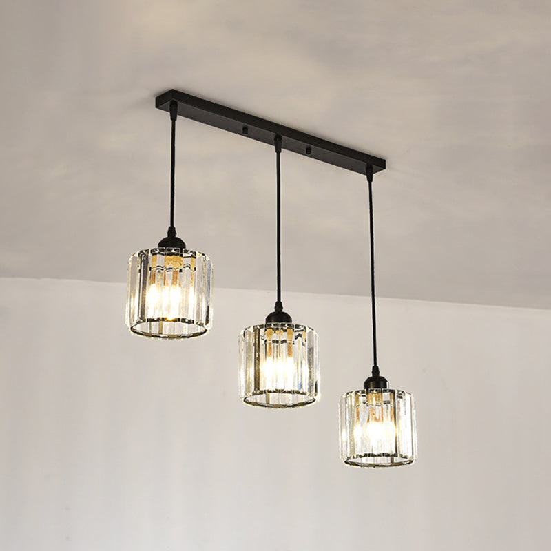 Cube Shaped Multi Ceiling Lamp Simplicity Crystal 3 Bulbs Dining Room Suspension Light Fixture in Gold Clearhalo 'Ceiling Lights' 'Modern Pendants' 'Modern' 'Pendant Lights' 'Pendants' Lighting' 2136120