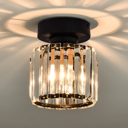 Contemporary Geometric Flush Ceiling Light Tri-Prism Crystal 1-Light Hallway Flush Mount Lighting in Black Clearhalo 'Ceiling Lights' 'Close To Ceiling Lights' 'Close to ceiling' 'Flush mount' Lighting' 2136143