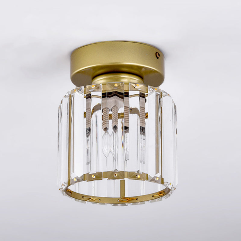 Geometrical Flush Mount Light Simplicity K9 Crystal 1 Bulb Hallway Flush Mount Ceiling Light in Gold Clearhalo 'Ceiling Lights' 'Close To Ceiling Lights' 'Lighting' 2136147_1e449019-bc74-4efe-b94b-cec747c59baf