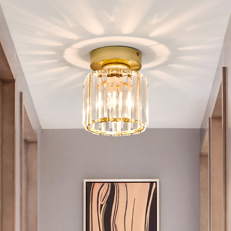 Geometrical Flush Mount Light Simplicity K9 Crystal 1 Bulb Hallway Flush Mount Ceiling Light in Gold Clearhalo 'Ceiling Lights' 'Close To Ceiling Lights' 'Lighting' 2136148