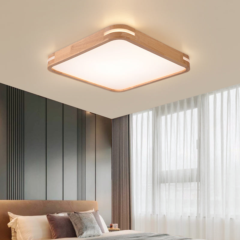 Square Ceiling Mounted Light Modernism Wood Beige LED Flush Mount Lamp in White/Warm/Natural Light, 12"/16"/19.5"/23.5" Wide Wood Natural Clearhalo 'Ceiling Lights' 'Close To Ceiling Lights' 'Close to ceiling' 'Flush mount' Lighting' 213615