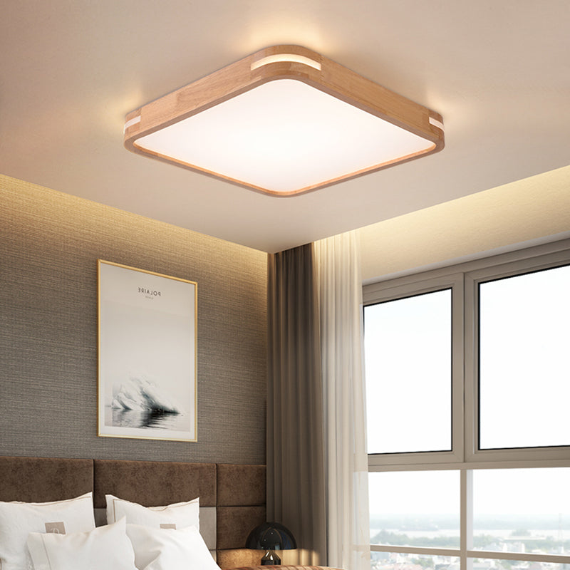 Square Ceiling Mounted Light Modernism Wood Beige LED Flush Mount Lamp in White/Warm/Natural Light, 12"/16"/19.5"/23.5" Wide Clearhalo 'Ceiling Lights' 'Close To Ceiling Lights' 'Close to ceiling' 'Flush mount' Lighting' 213617