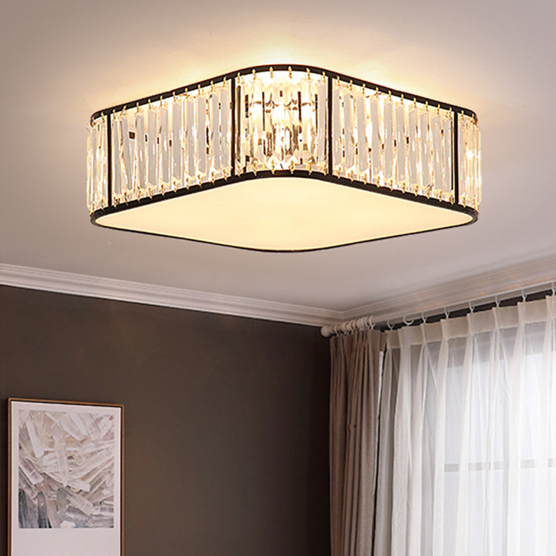 Contemporary Square Flush Ceiling Light Tri-Prism Crystal Living Room Flush Mount Lighting Fixture Black Clearhalo 'Ceiling Lights' 'Close To Ceiling Lights' 'Close to ceiling' 'Flush mount' Lighting' 2136175
