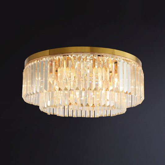 Drum Tri-Prism Crystal Flush Mount Lighting Minimalist Gold Flush Mount Fixture for Living Room Gold 23.5" Clearhalo 'Ceiling Lights' 'Close To Ceiling Lights' 'Close to ceiling' 'Flush mount' Lighting' 2136197